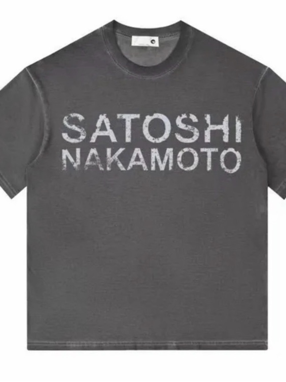 Satoshi Nakamoto Graphic Tee - Gray with White Print, 100% Cotton